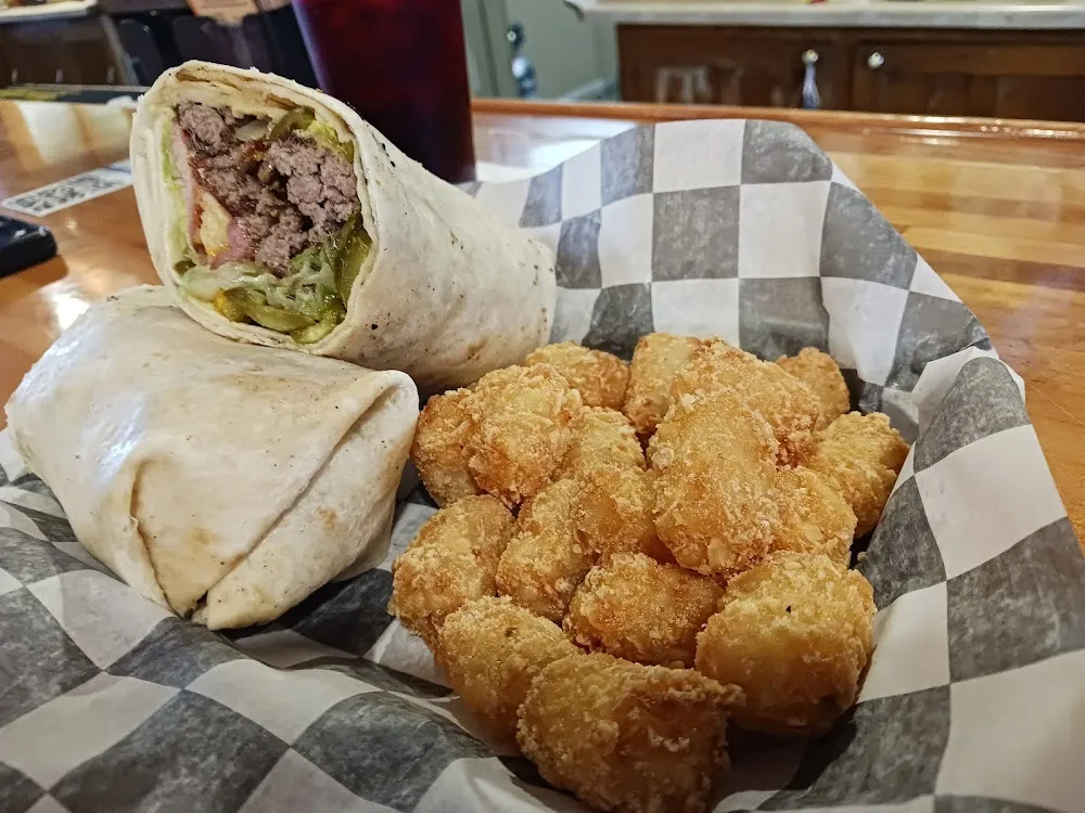 Quesadilla Burger and Tots
